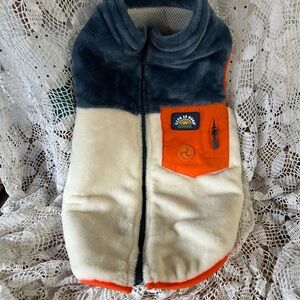 Life Is Good Orange Fleece Vest with Navy Patch for dogs size large